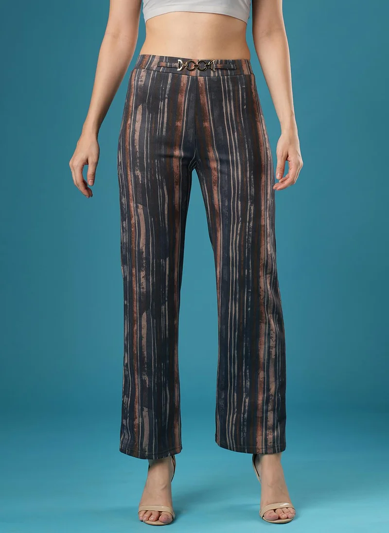 جلو باص جلوبس نسائي بنطلون تريجينجز مطبوع بخصر متوسط قابل للتمدد